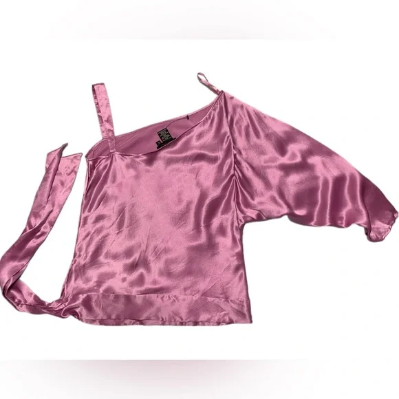 RARE Vintage BCBGMaxAzria 100% Silk Pink One-Shoulder Women's Top - 2 - Picture 8 of 10